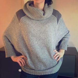 Maison Jules faux-suede trim poncho sweater sz M